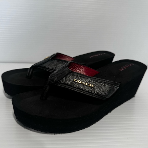 Coach Jolene Black Logo Platform Flip Flops Size 6.5 - Picture 2 of 12